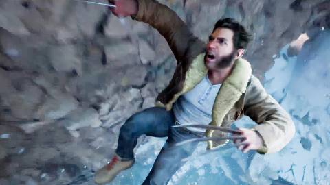 Clinging to a mountain wall in Marvel’s Wolverine