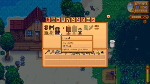 Crafting a chest in Stardew Valley