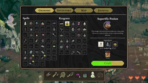 Crafting menu in Wytchwood