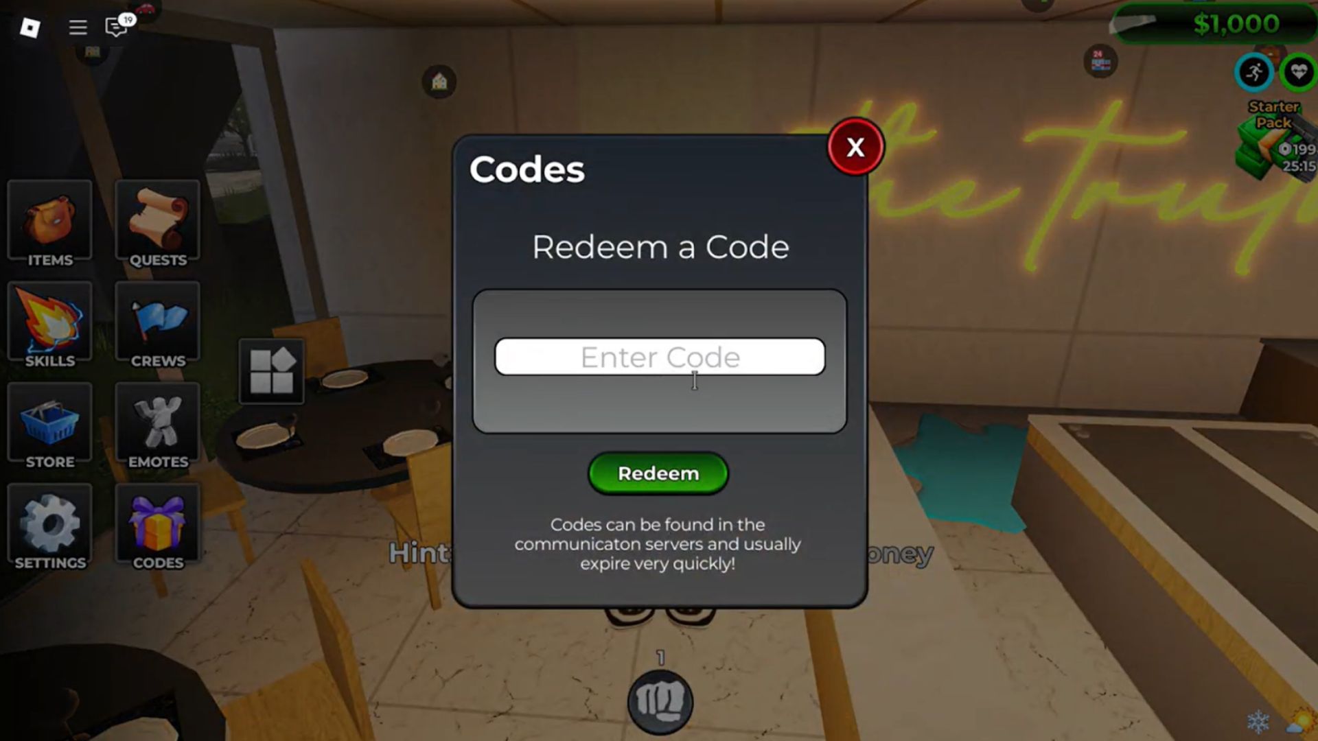 Crashouts the codes tab