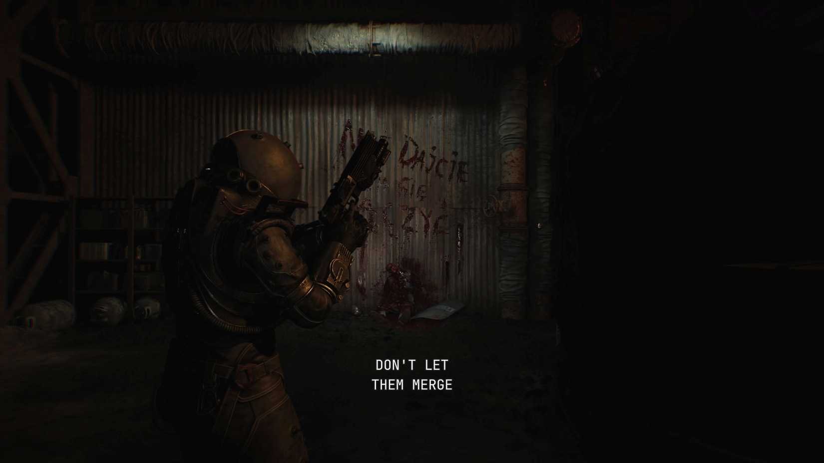 Cronos New Dawn Screenshot Don't Let them Merge Writing Blood