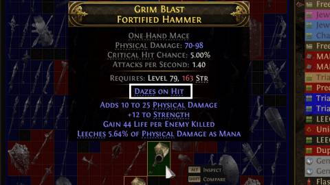 dazes on hit stat on hammer in path of exile 2