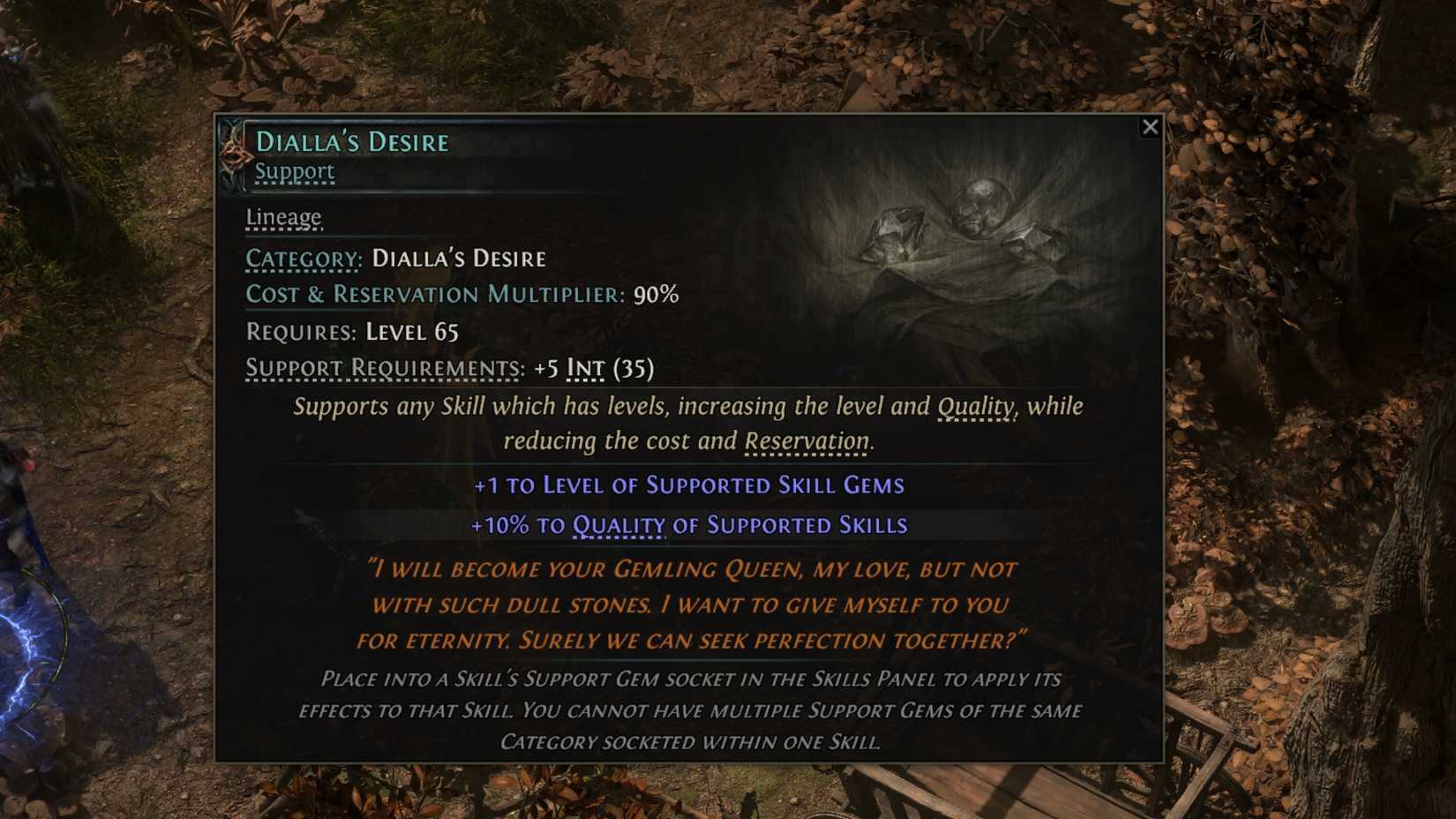 dialla's desire support gem in path of exile 2
