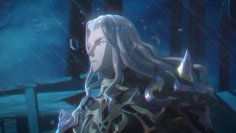 Dietrich in the rain in Fire Emblem Fortune's Weave