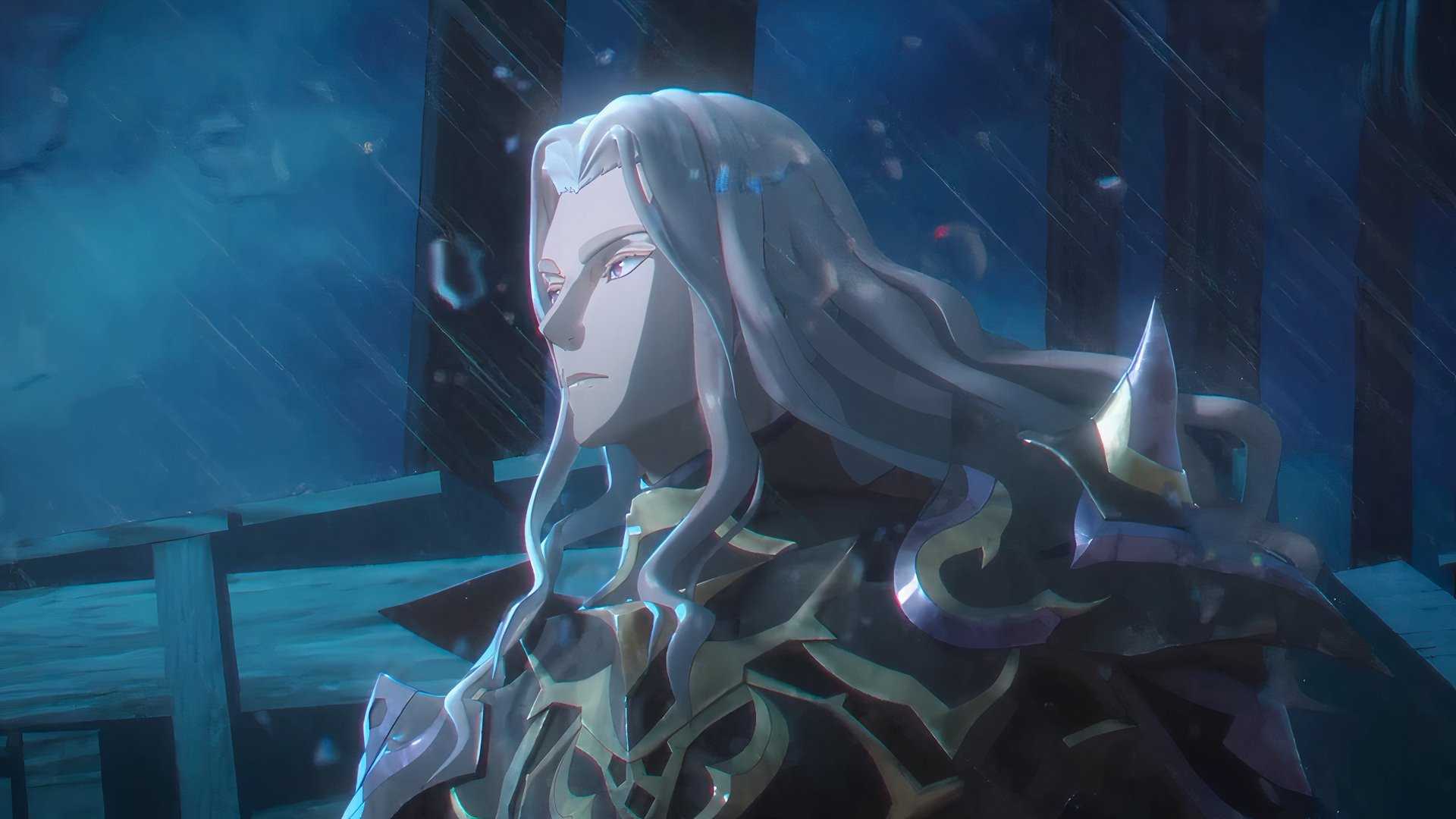 Dietrich in the rain in Fire Emblem Fortune's Weave