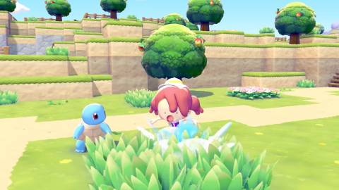 Ditto using water gun in Pokemon Pokopia