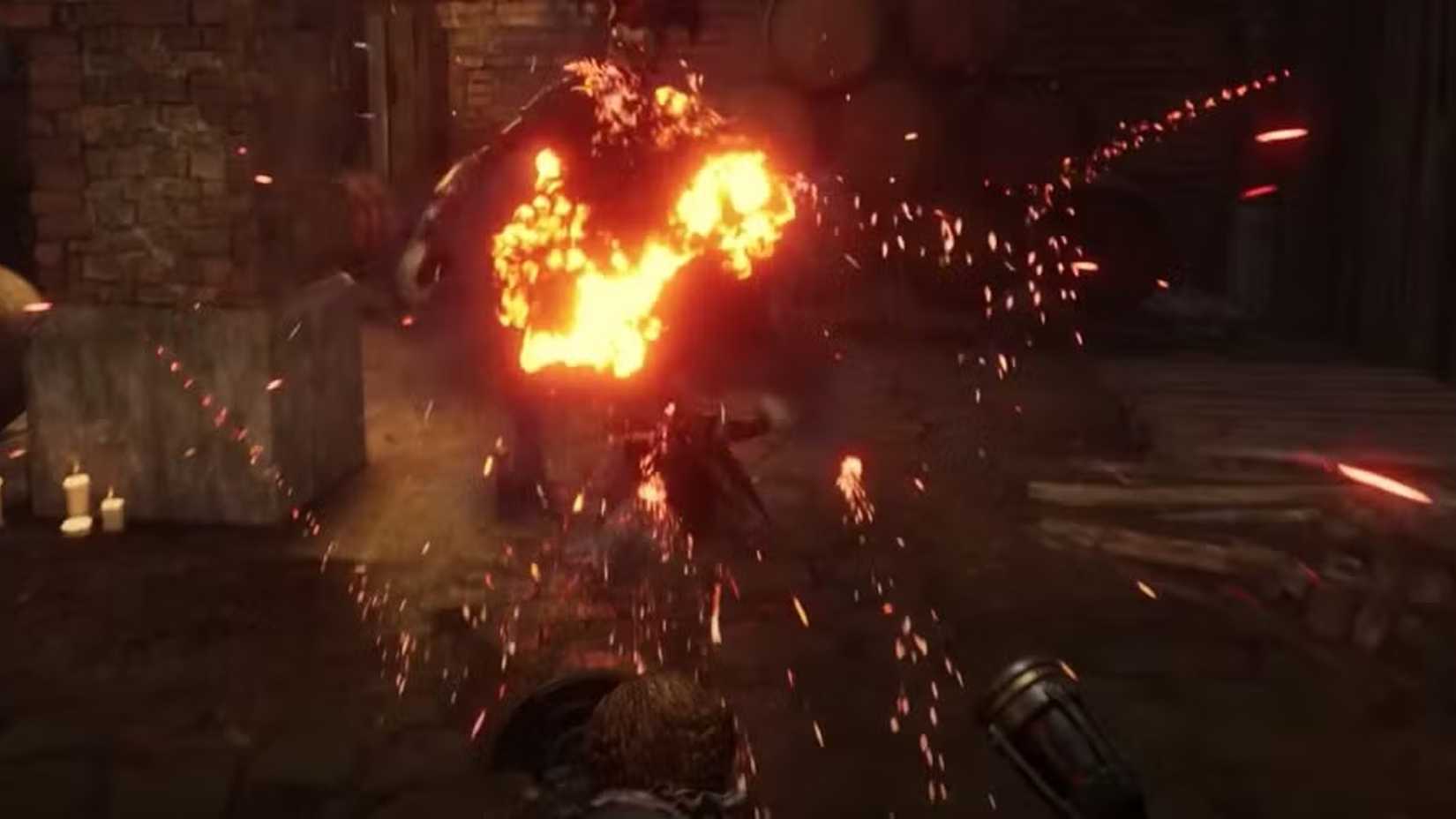 Enemy On Fire After Pinnochio Blocks An Attack With Aegis lies of p