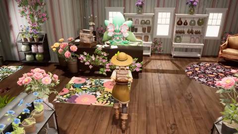 Entering a flower shop in Palworld Palfarm