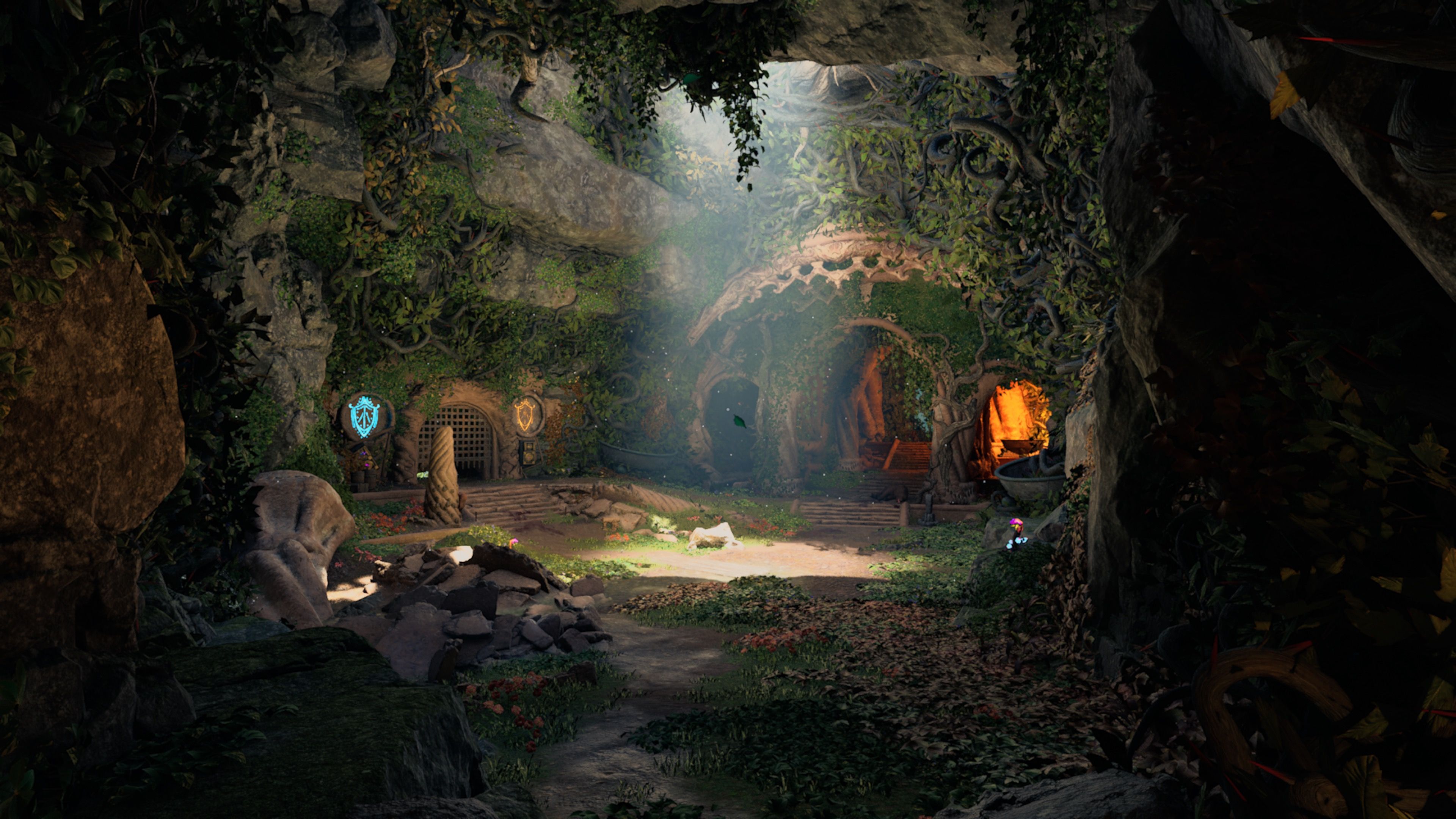 Exploring a cave in Avowed