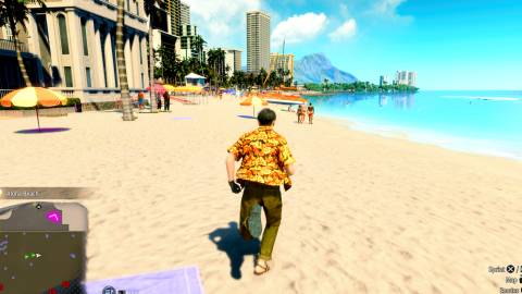Exploring a Hawaiian beach in Like a Dragon Pirate Yakuza in Hawaii