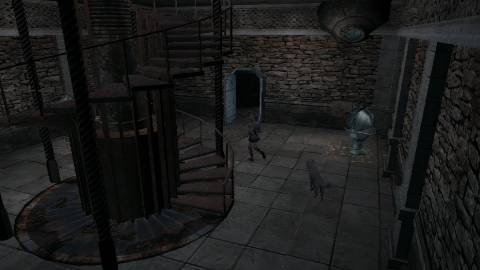 Exploring a room with Hewie in Haunting Ground