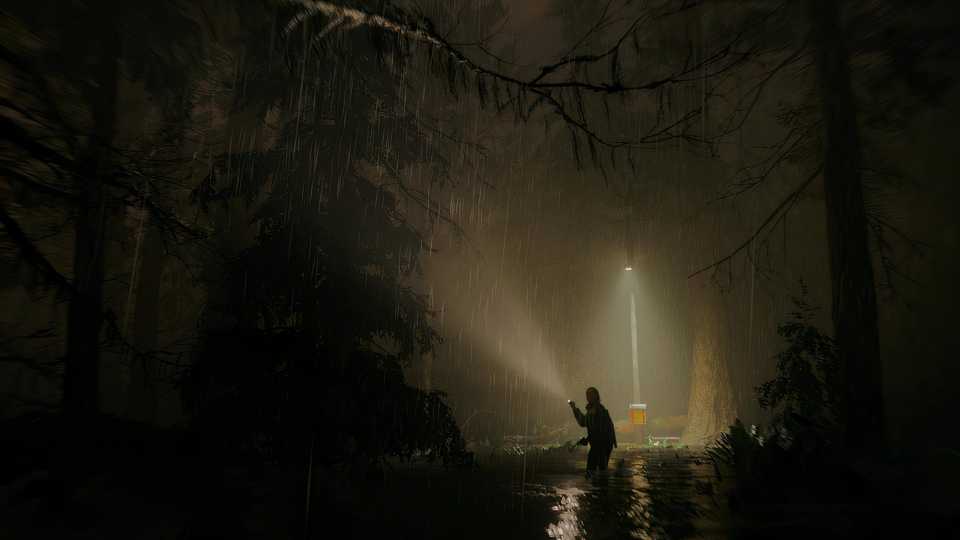 Exploring the woods as Saga in Alan Wake 2