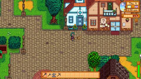 Exploring town in Stardew Valley