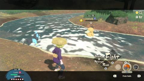 Facing a Psyduck in Pokemon Legends Arceus