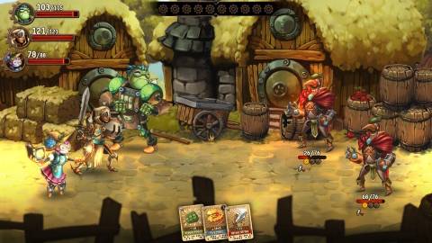 Fighting a battle in SteamWorld Quest Hand Of Gilgamech