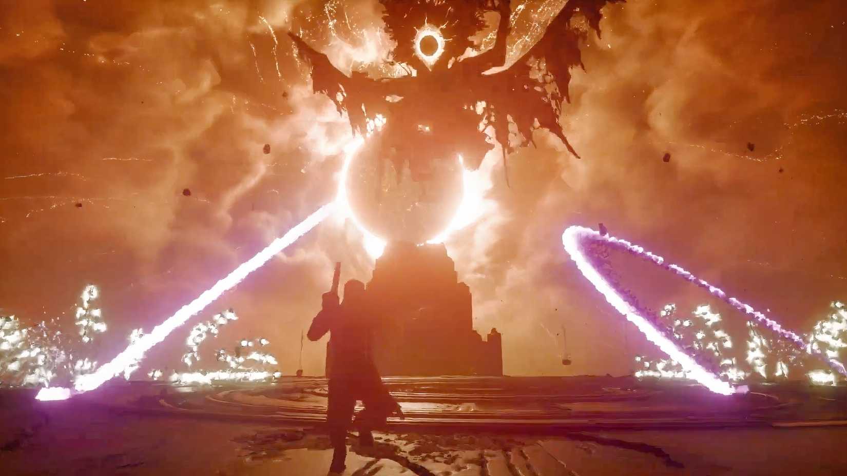 Fighting a boss in Saros