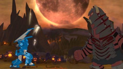 Fighting a giant monster with a giant robot costume - Costume Quest