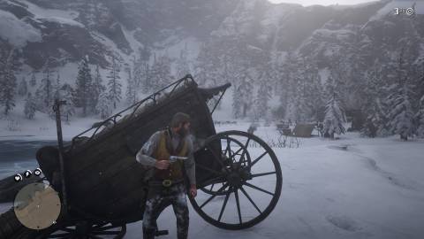 Fighting a gun battle in the snow in Red Dead Redemption 2