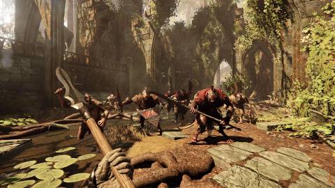 Fighting a horde of rat creatures in Warhammer Vermintide 2