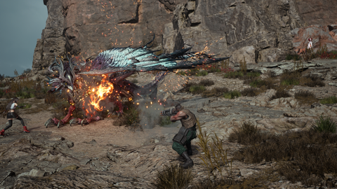 Fighting enemies as Barret in Final Fantasy 7 Rebirth