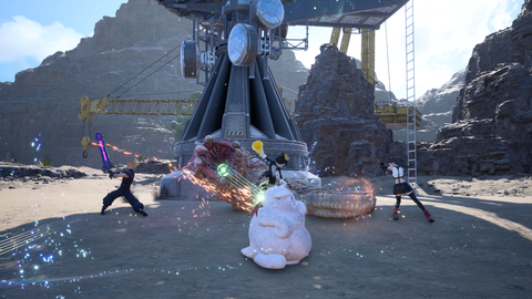 Fighting enemies as Cait Sith in Final Fantasy 7 Rebirth