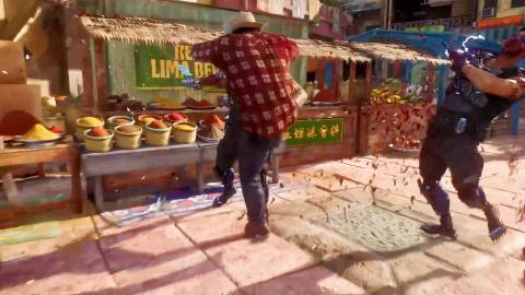 Fighting in a market in Marvel’s Wolverine