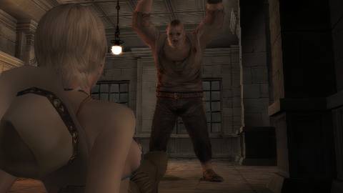 Fiona looking at a monster in Haunting Ground