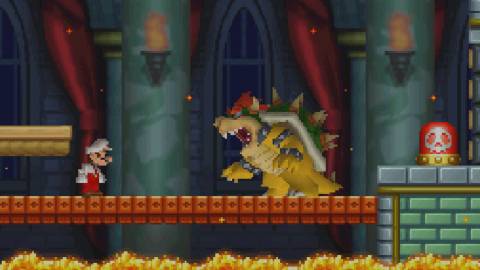 Fire Mario confronts Bowser - New Super Mario Bros.