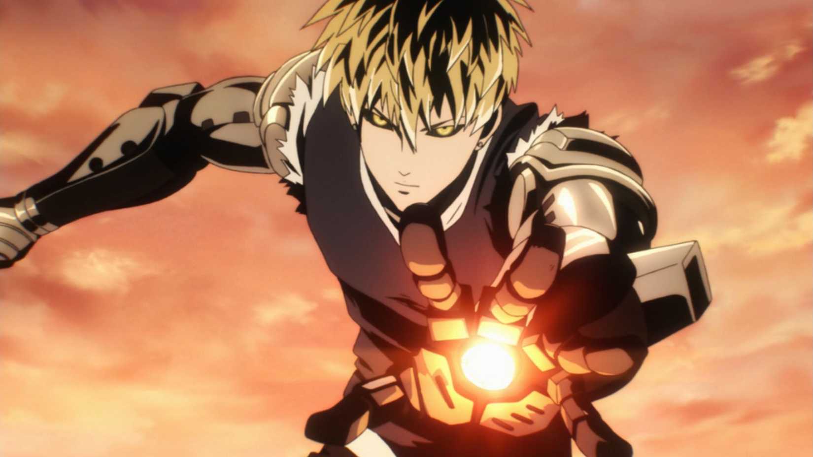 Genos shooting fire from his arm - One Punch Man