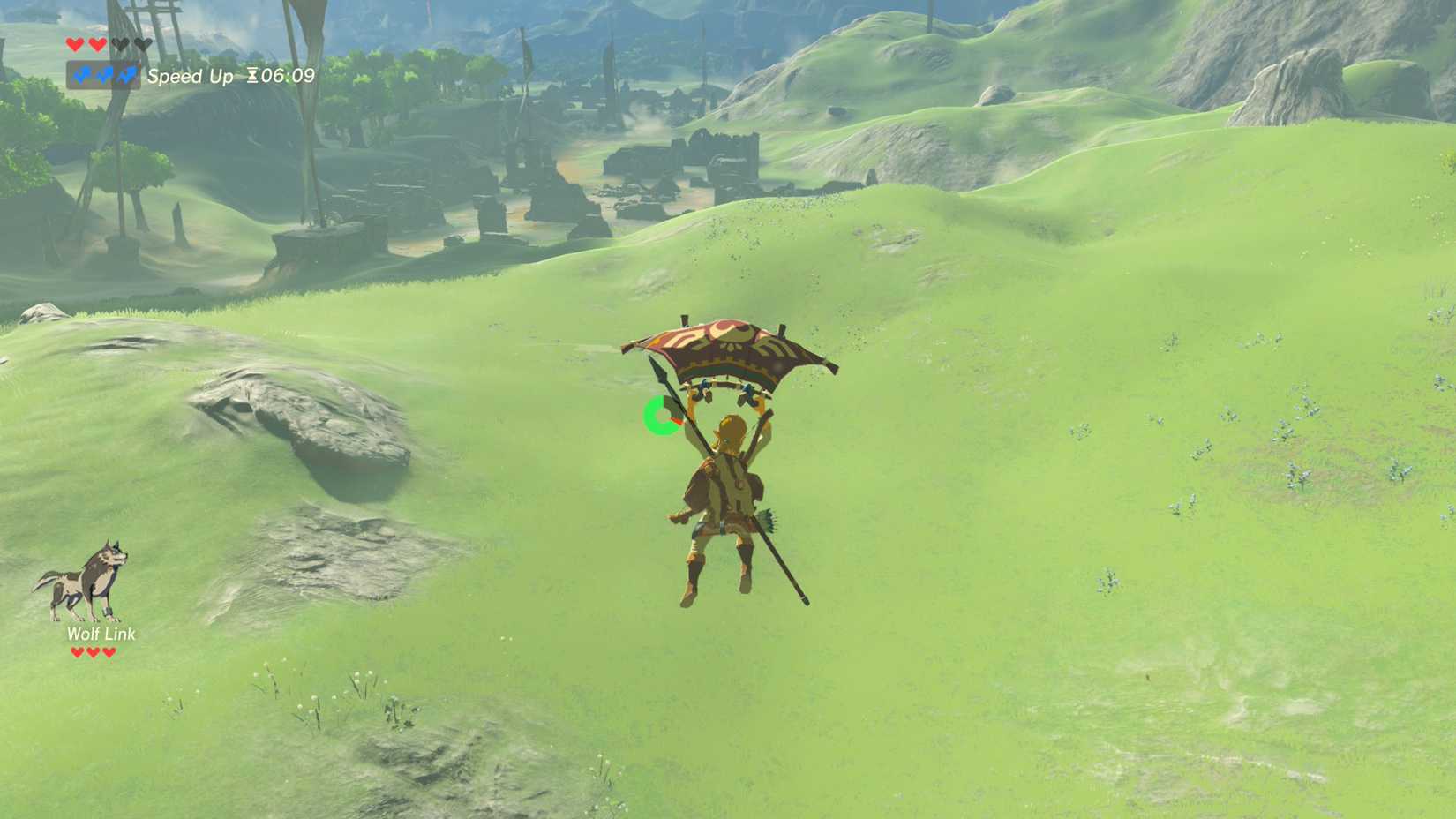 Gliding into a field in The Legend of Zelda Breath of the Wild (Switch 2)