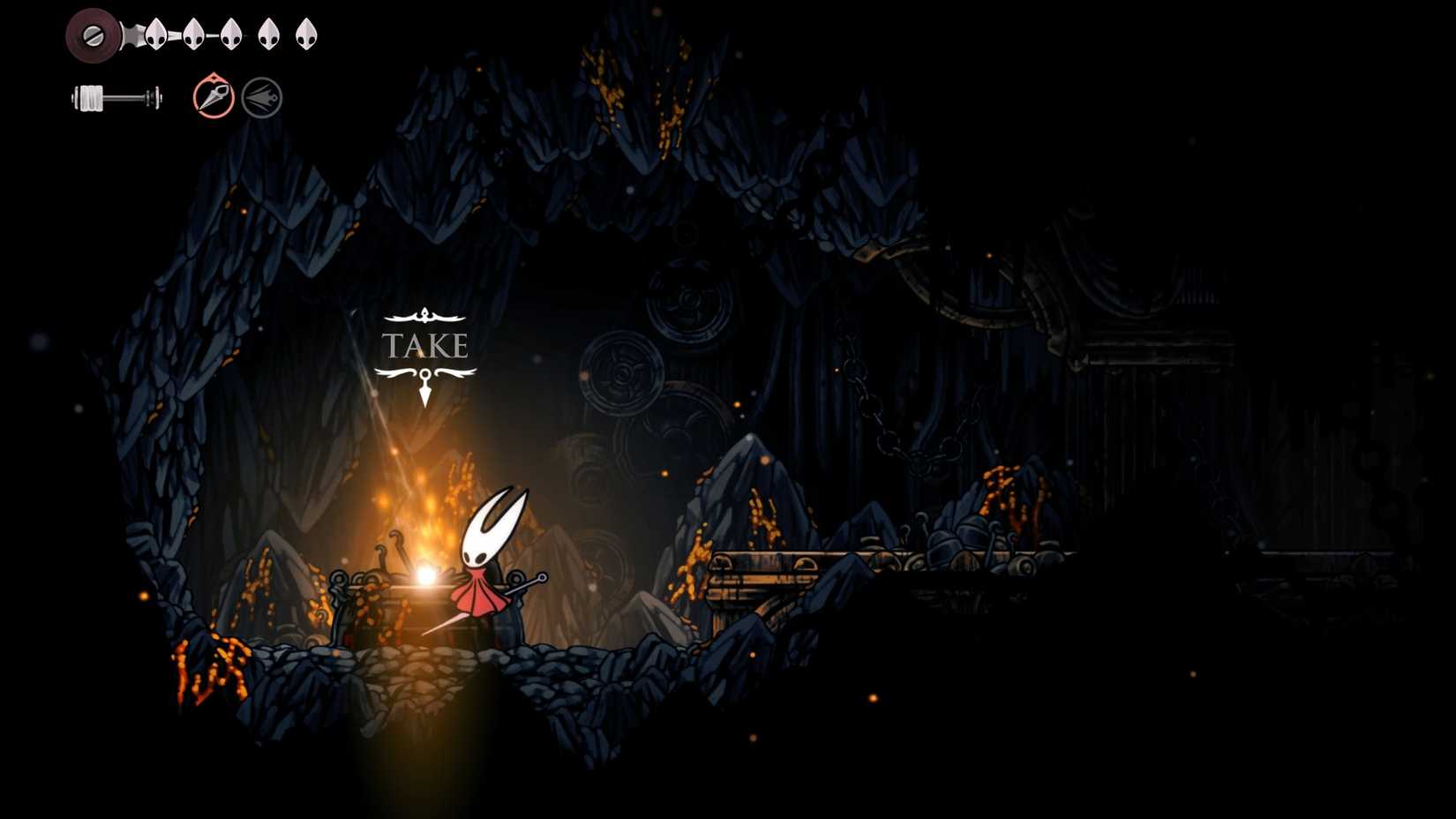 Agarrando a ferramenta Flintslate  Ardósia em Silksong - Guia Flintslate com Dano de Fogo | Dropraro