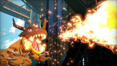 Greymon breathing fire - Digimon Story Time Stranger