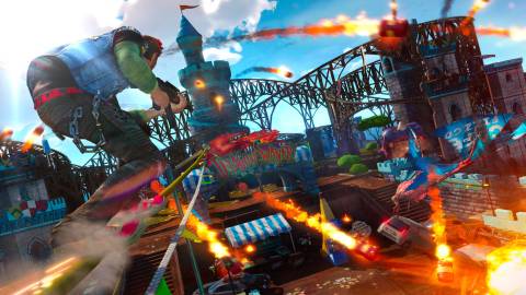Grinding on rails in Sunset Overdrive