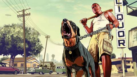 Franklin Clinton and Chop in Grand Theft Auto 5