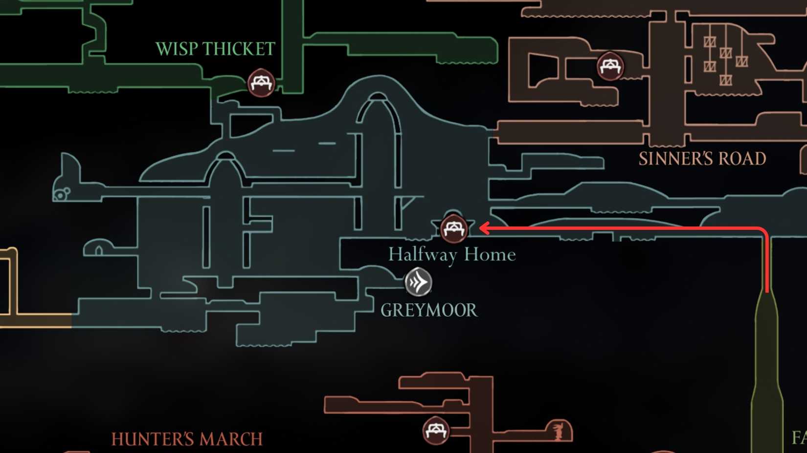 localização de meio caminho para casa em Hollow Knight Silksong