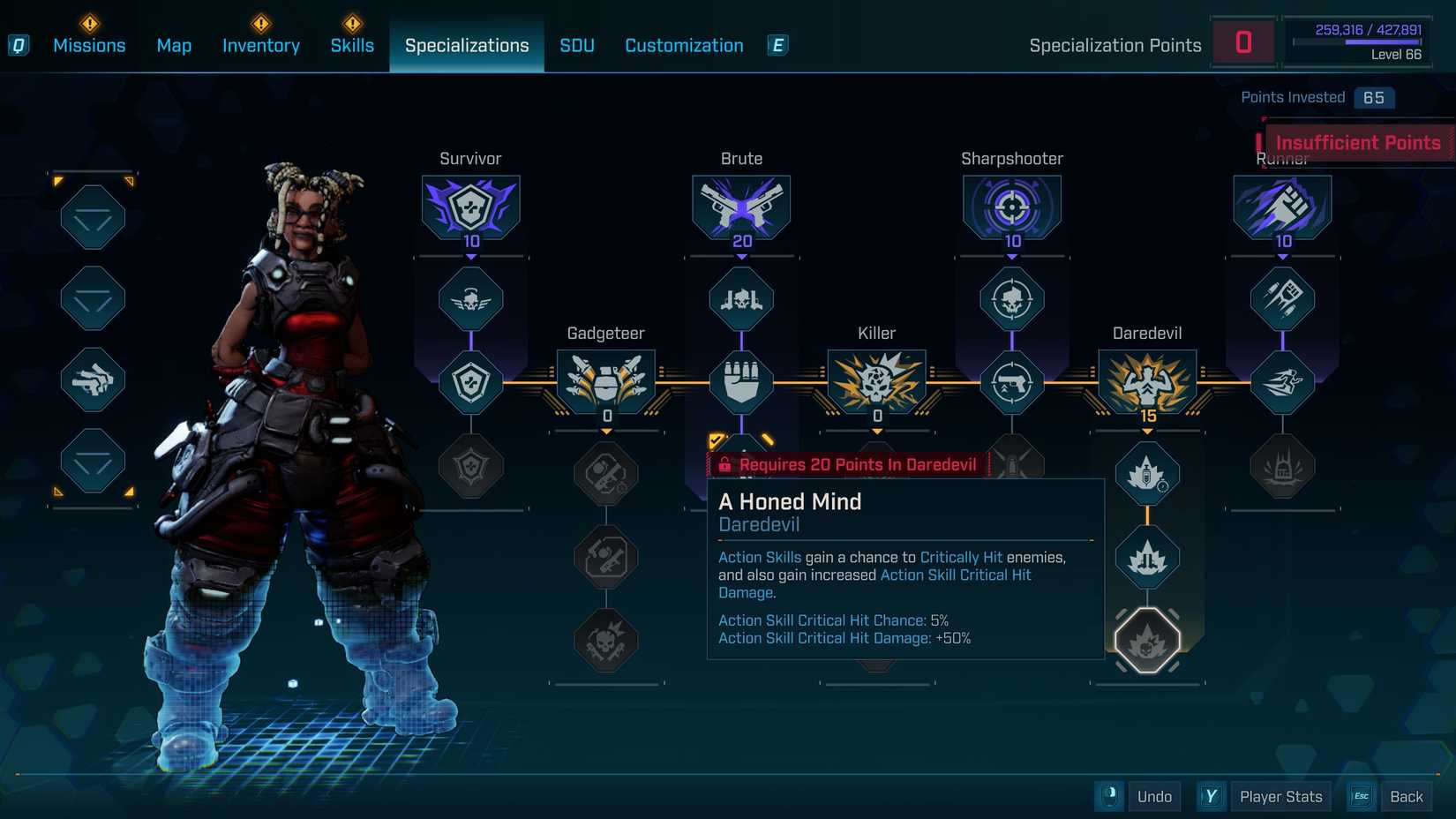 harlowe zero points specializations