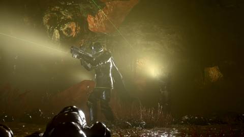 Helldivers in a cave in the Helldivers 2 Into the Unjust Trailer