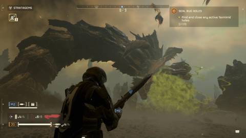 The Player Facing a Hive Lord that Is Using it's Breath Attack 