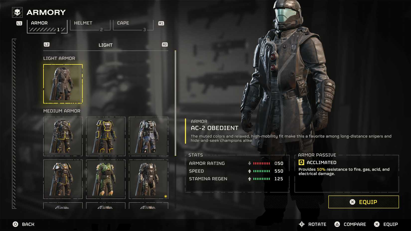 The AC-2 Obedient in the Armory