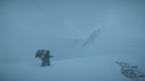 Hiking in snow in Death Stranding 2 On The Beach