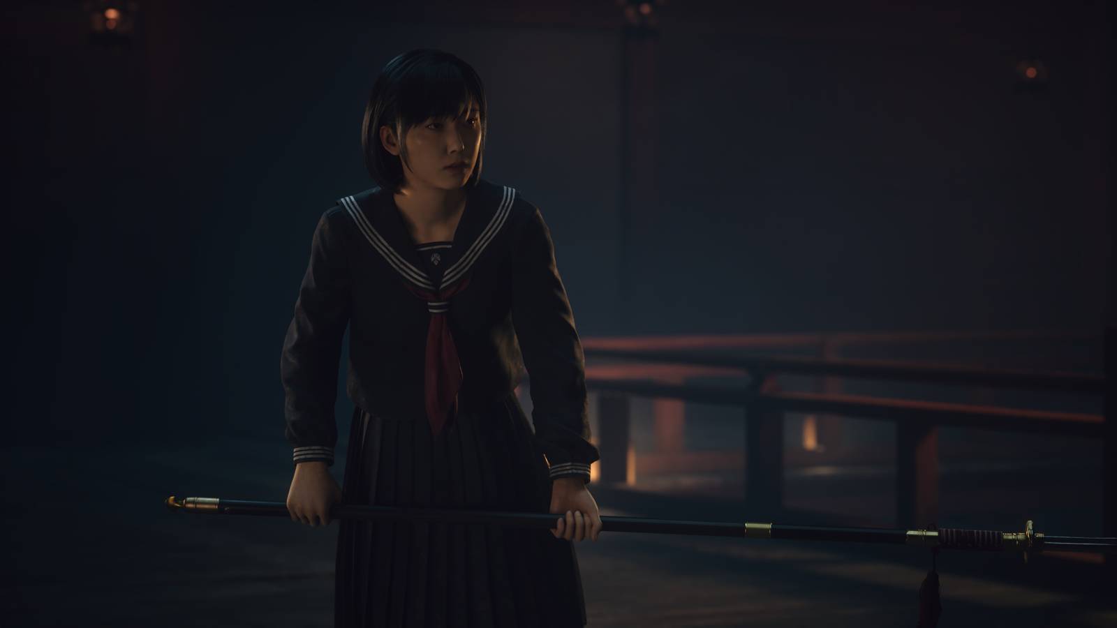 Hinako holding a Nagata in Silent Hill f