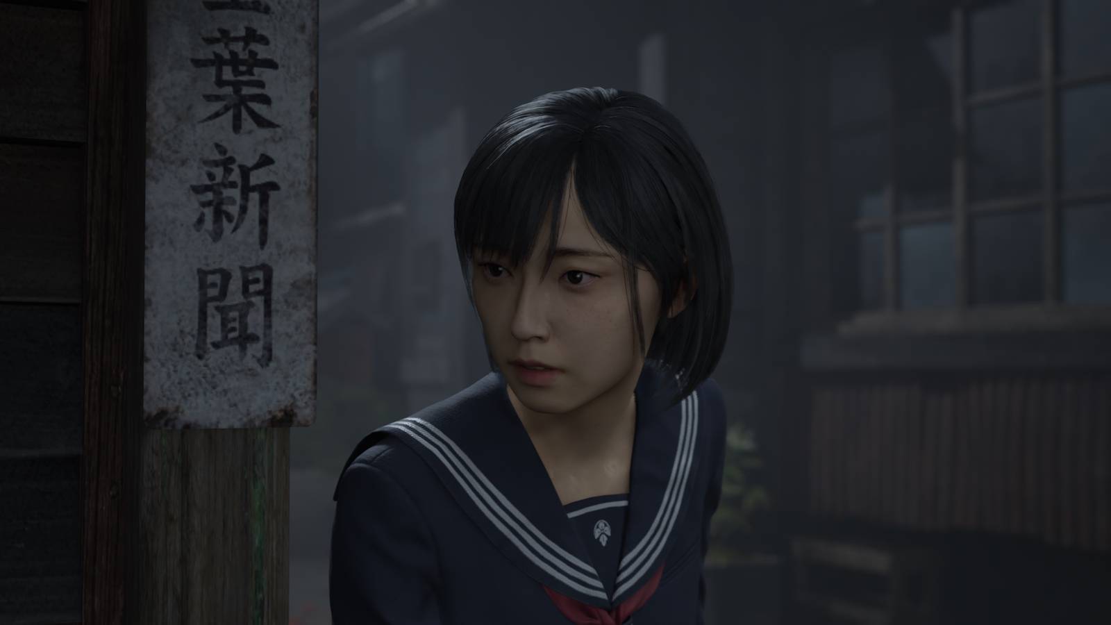Hinako looking behind a corner in Silent Hill f
