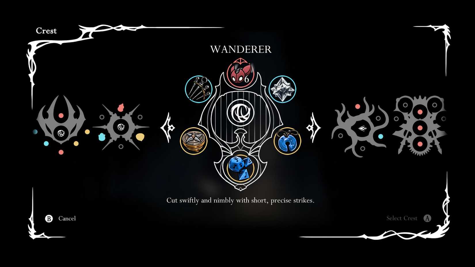 Construção Crest Andarilho Nível S em Hollow Knight Silksong - Dropraro Team Cherry