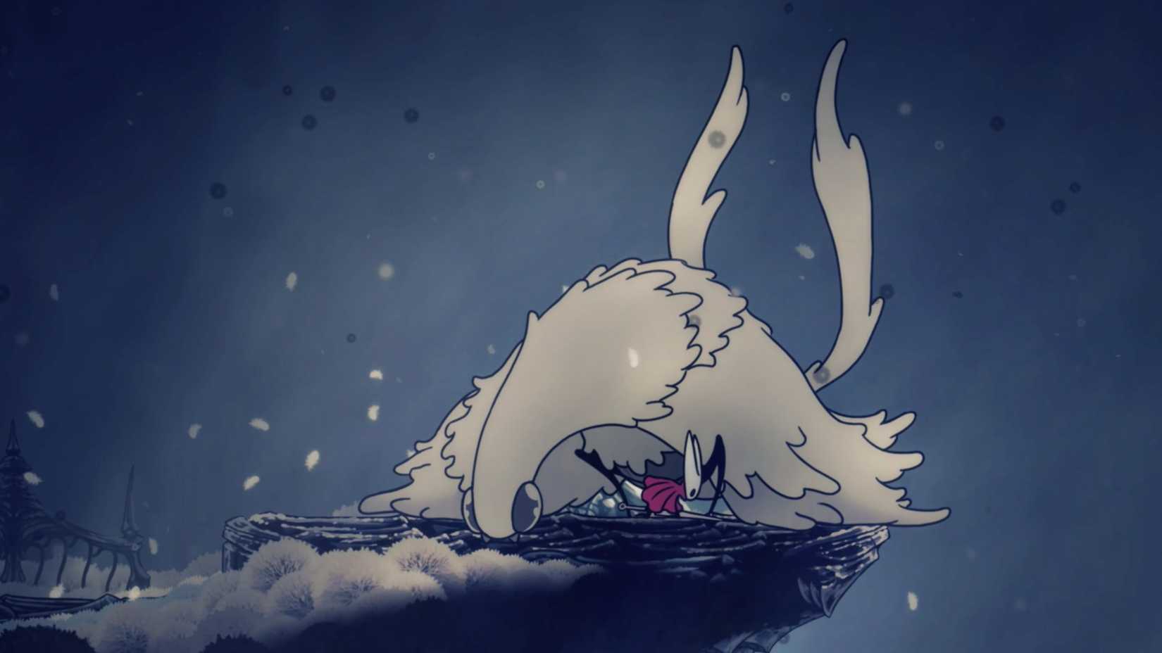 Hornet with the beast of the peak in Hollow Knight Silksong