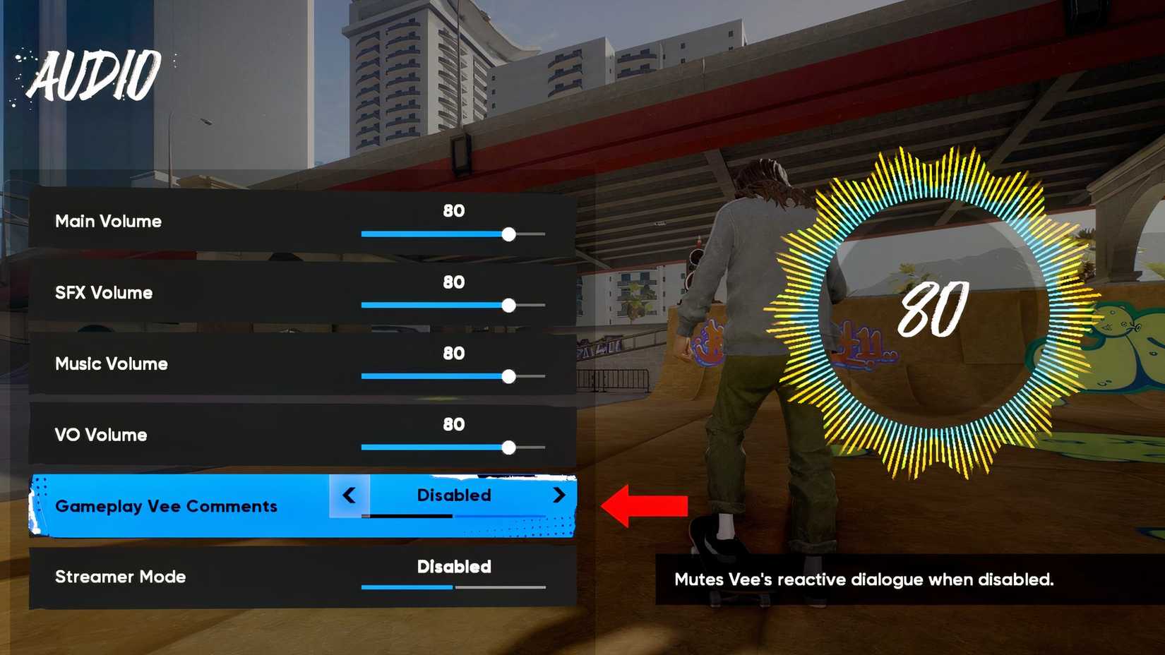 how to turn off vee in skate 4