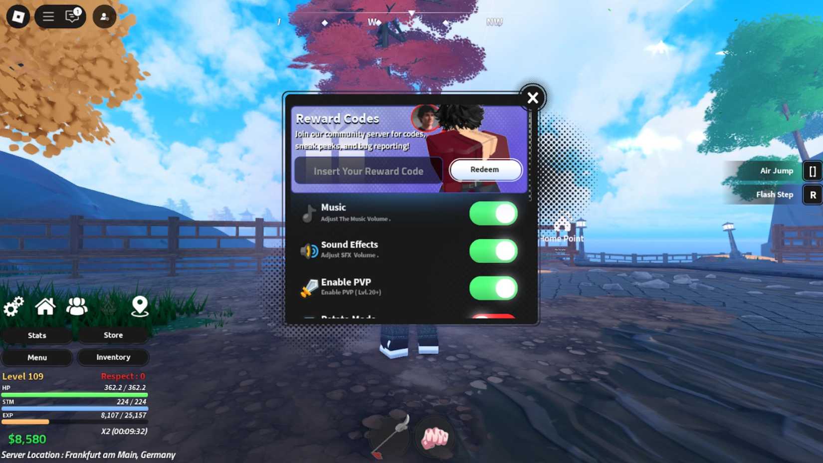 Jujutsu Seas the codes tab