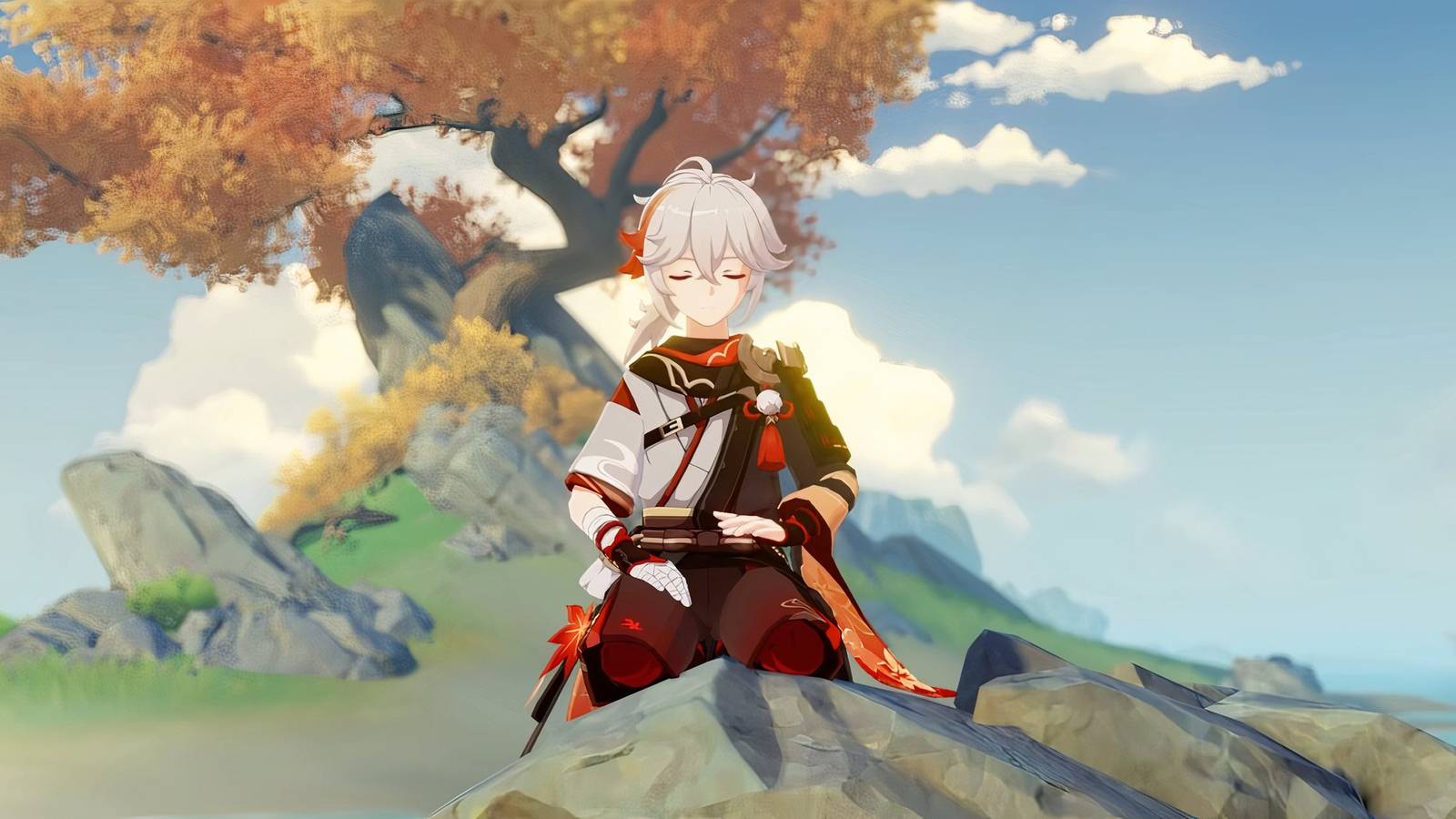 Kaedehara kneeling in Genshin Impact