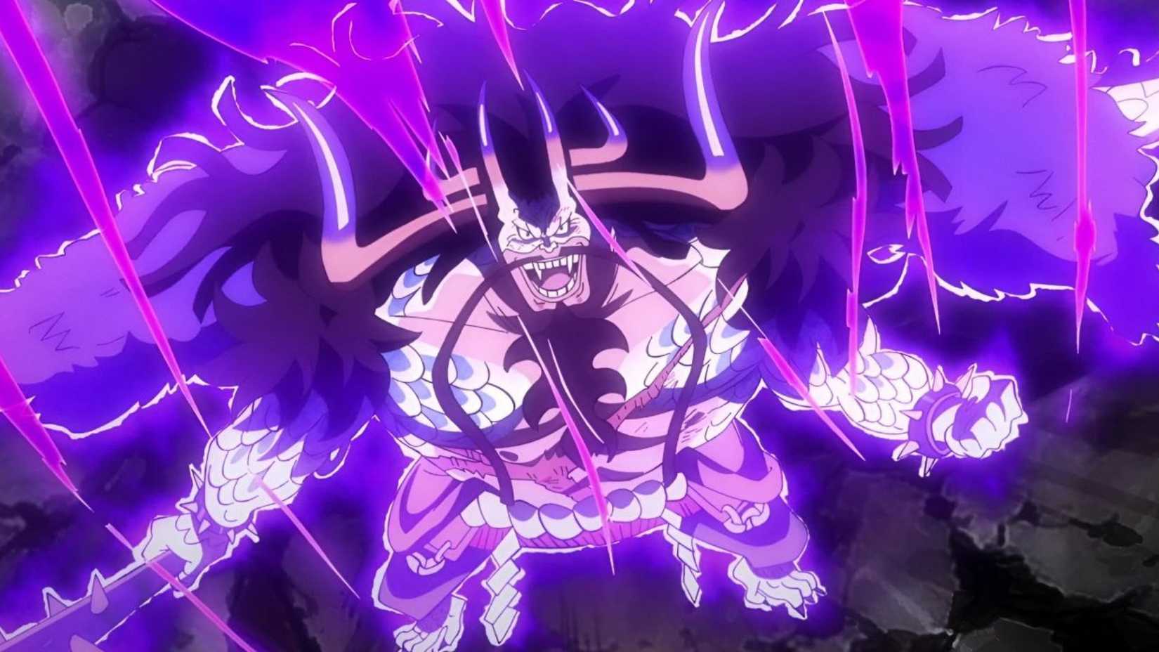 Kaido fighting Luffy in his hybrid form - One Piece