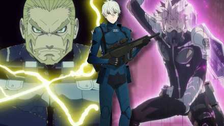 A collage of three Numbers Weapons from the Kaiju No. 8 anime: No. 2, No. 6 and No.1 .