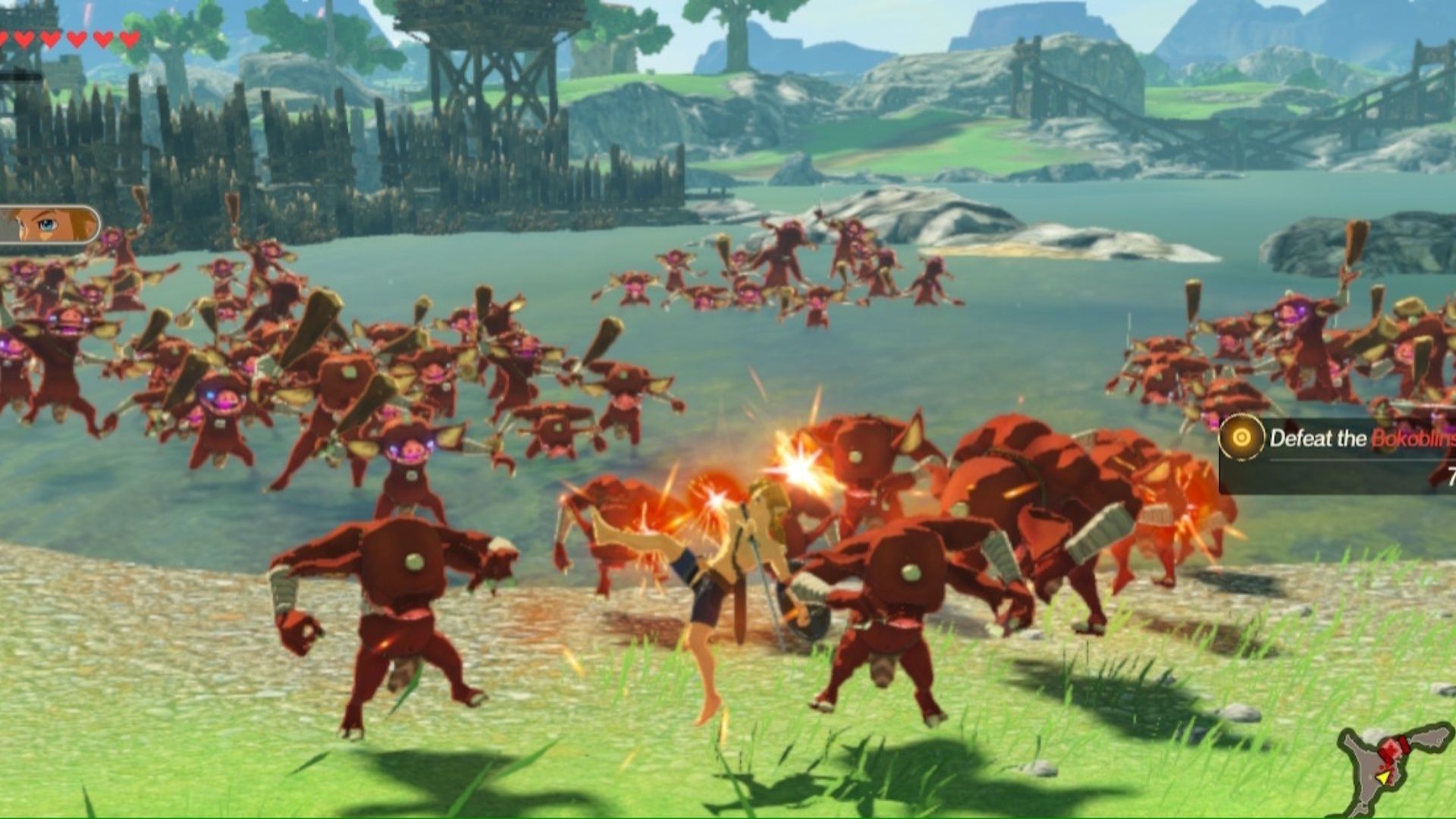 Link Attacking enemies in Hyrule Warriors Age of Calamity